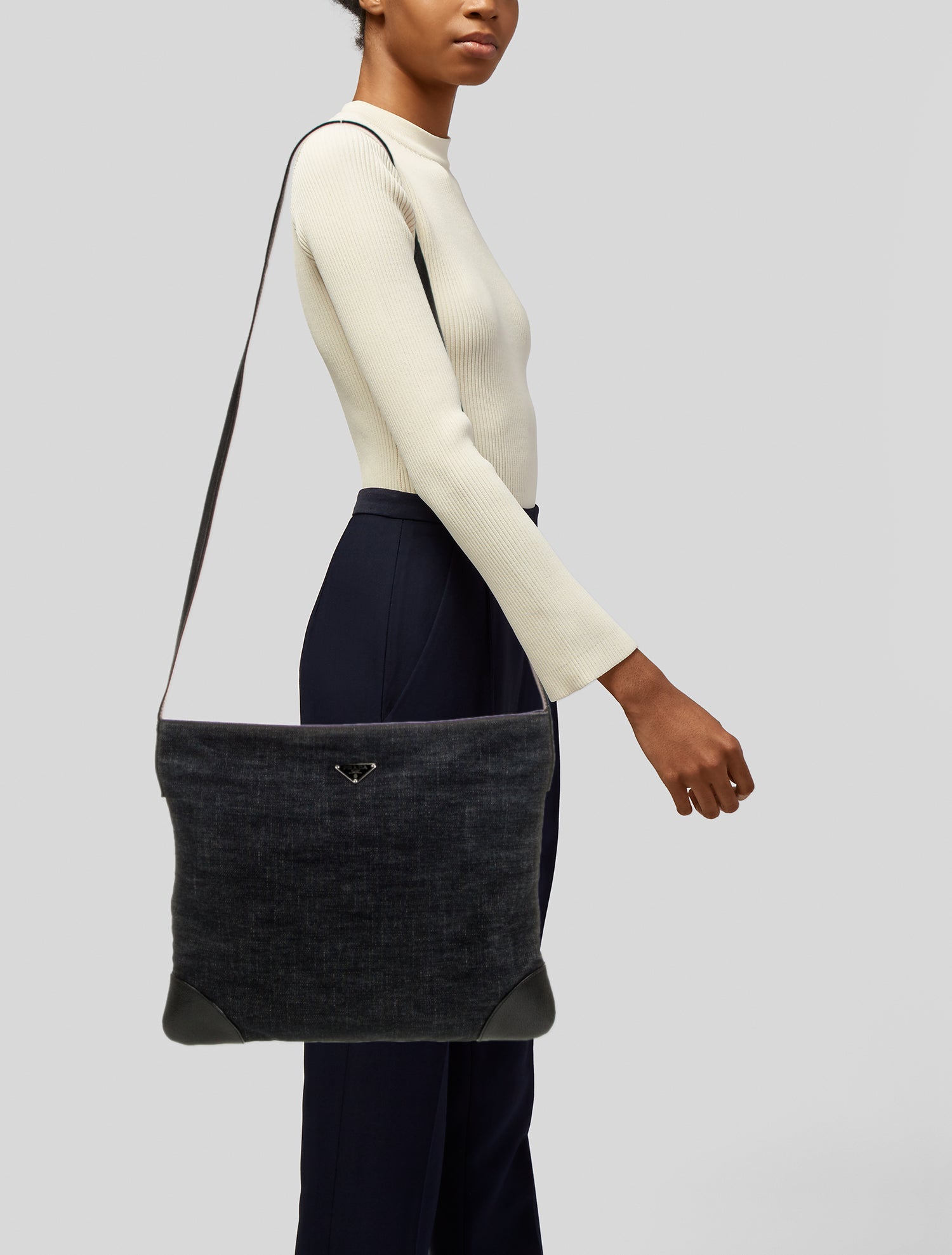 Prada Enameled Metal Triangle Messenger Bag