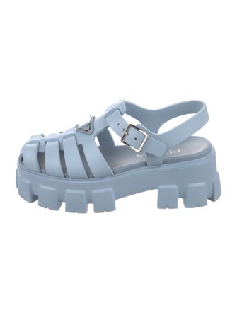 Prada Enameled Metal Triangle Rubber Slingback Sandals