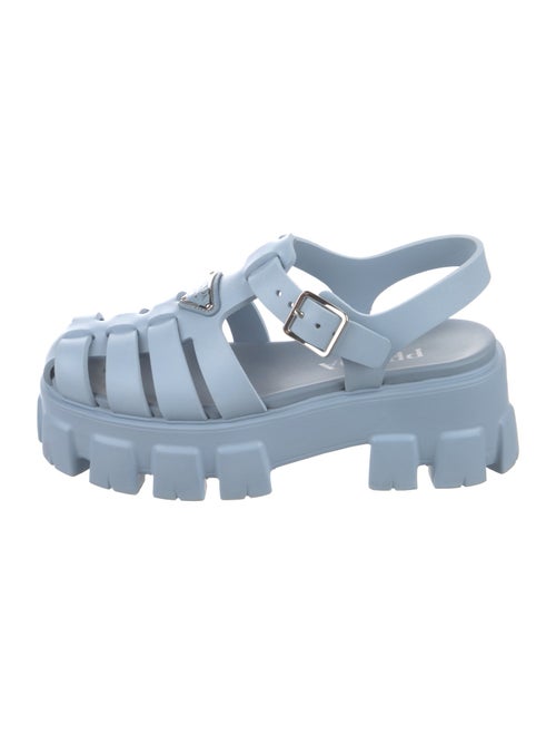 Prada Enameled Metal Triangle Rubber Slingback Sandals