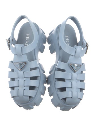 Prada Enameled Metal Triangle Rubber Slingback Sandals