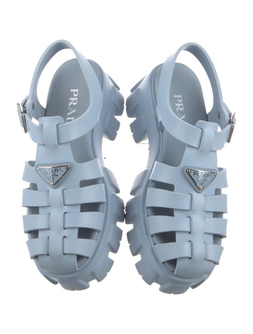 Prada Enameled Metal Triangle Rubber Slingback Sandals