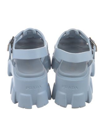 Prada Enameled Metal Triangle Rubber Slingback Sandals