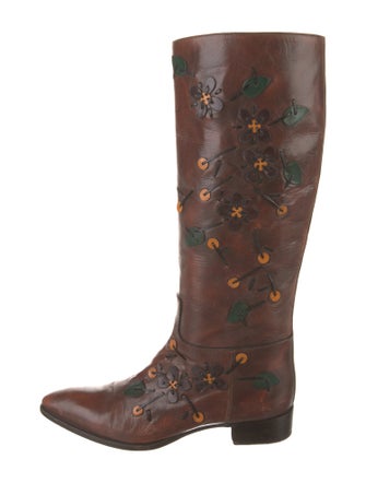 Prada Leather Patterned Riding Boots
