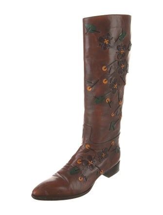 Prada Leather Patterned Riding Boots