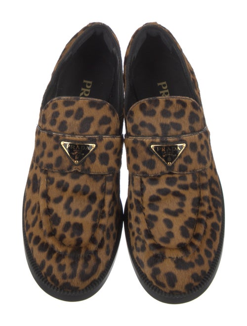 Prada Enameled Metal Triangle Ponyhair Oxfords