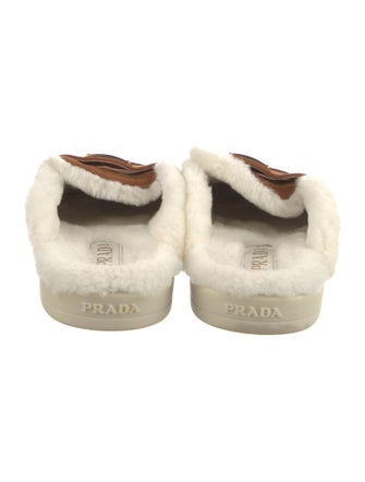Prada Enameled Metal Triangle Suede Mules