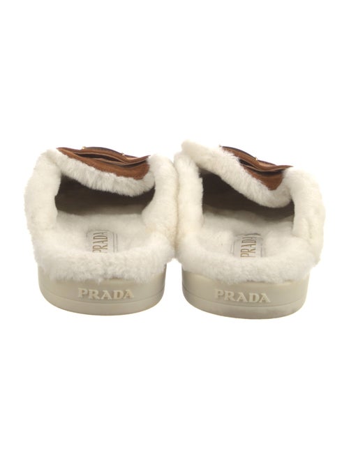 Prada Enameled Metal Triangle Suede Mules