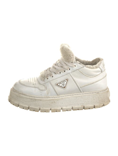 Prada Enameled Metal Triangle Leather Sneakers