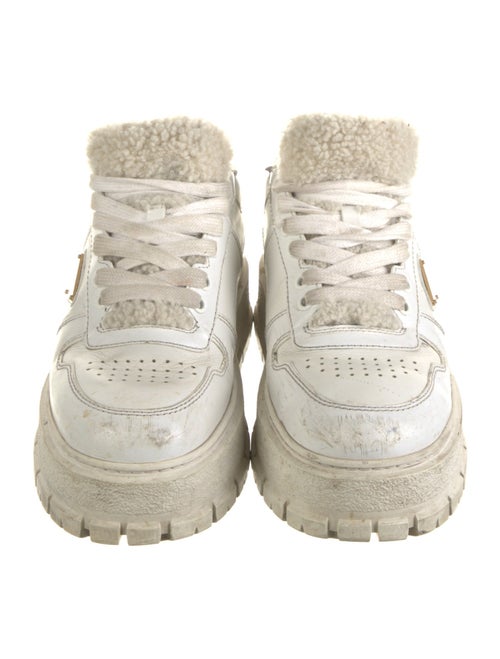 Prada Enameled Metal Triangle Leather Sneakers