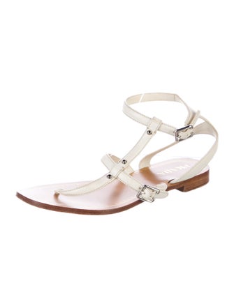 Prada Leather Studded Accents T-Strap Sandals