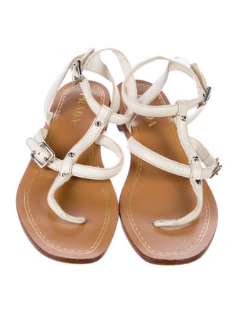 Prada Leather Studded Accents T-Strap Sandals