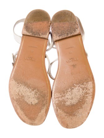 Prada Leather Studded Accents T-Strap Sandals