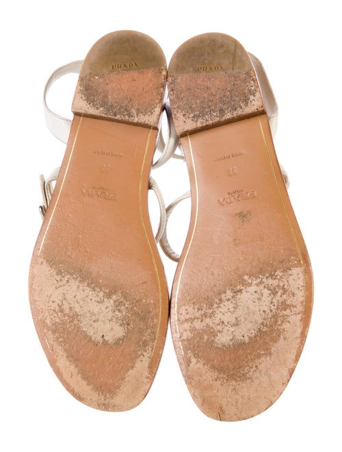 Prada Leather Studded Accents T-Strap Sandals