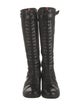 Prada Enameled Metal Triangle Nylon Lace-Up Boots