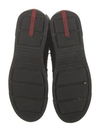 Prada Enameled Metal Triangle Nylon Lace-Up Boots