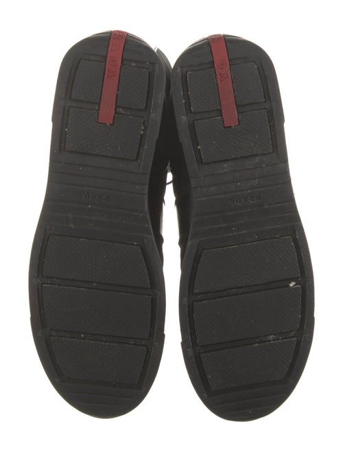 Prada Enameled Metal Triangle Nylon Lace-Up Boots