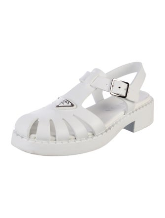 Prada Enameled Metal Triangle Rubber Slingback Flats