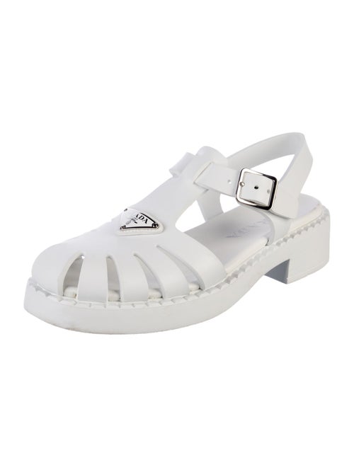 Prada Enameled Metal Triangle Rubber Slingback Flats