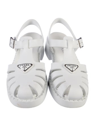 Prada Enameled Metal Triangle Rubber Slingback Flats