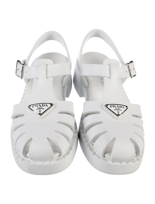 Prada Enameled Metal Triangle Rubber Slingback Flats