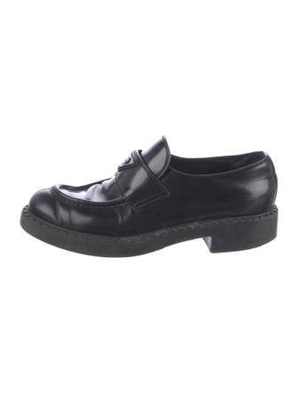 Prada Enameled Metal Triangle Leather Oxfords