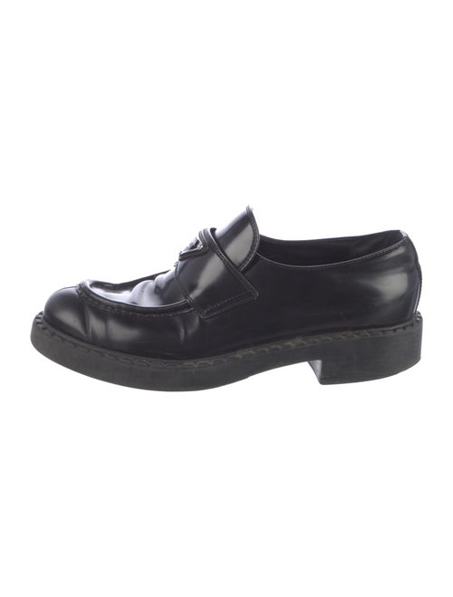 Prada Enameled Metal Triangle Leather Oxfords