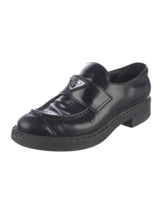 Prada Enameled Metal Triangle Leather Oxfords