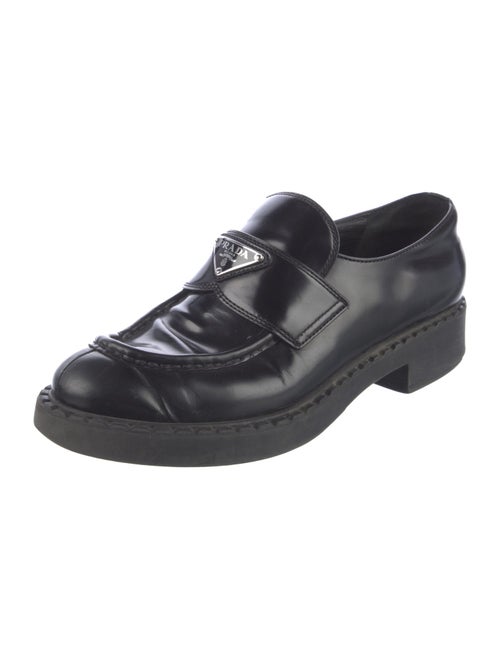Prada Enameled Metal Triangle Leather Oxfords