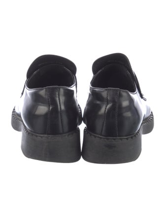 Prada Enameled Metal Triangle Leather Oxfords