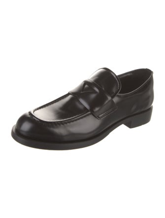 Prada Enameled Metal Triangle Leather Loafers