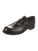 Prada Enameled Metal Triangle Leather Loafers
