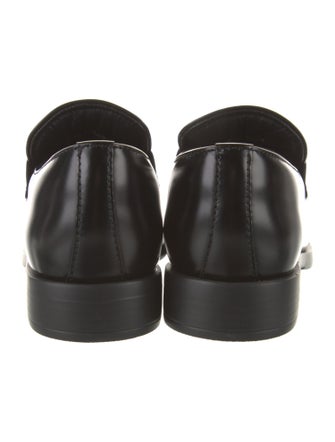 Prada Enameled Metal Triangle Leather Loafers