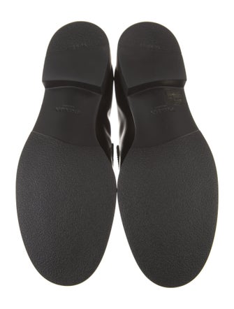 Prada Enameled Metal Triangle Leather Loafers