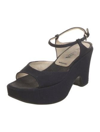 Prada Canvas Leather Trim Embellishment Sandals