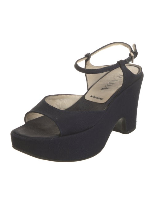 Prada Canvas Leather Trim Embellishment Sandals