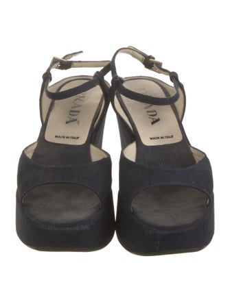 Prada Canvas Leather Trim Embellishment Sandals