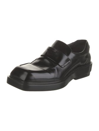 Prada Enameled Metal Triangle Leather Oxfords