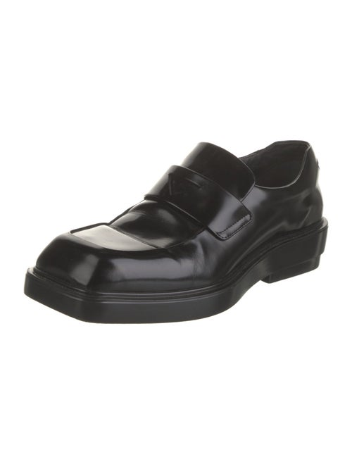 Prada Enameled Metal Triangle Leather Oxfords