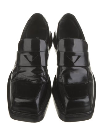 Prada Enameled Metal Triangle Leather Oxfords