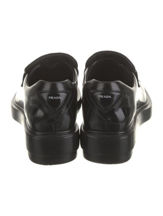 Prada Enameled Metal Triangle Leather Oxfords