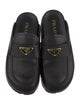Prada Enameled Metal Triangle Leather Mules