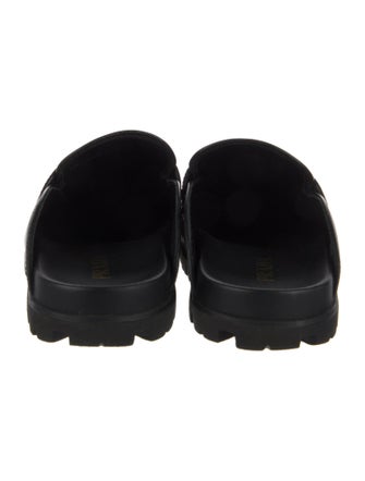 Prada Enameled Metal Triangle Leather Mules