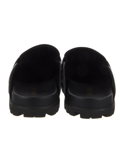 Prada Enameled Metal Triangle Leather Mules