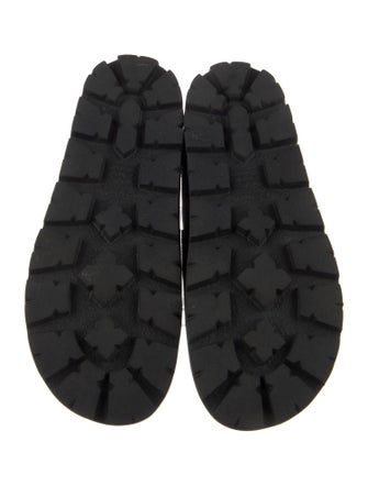 Prada Enameled Metal Triangle Leather Mules