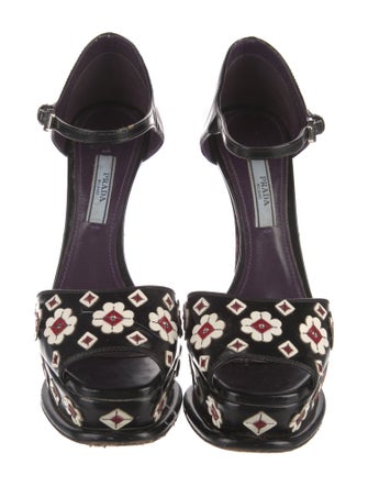 Prada Patent Leather Floral Print Sandals