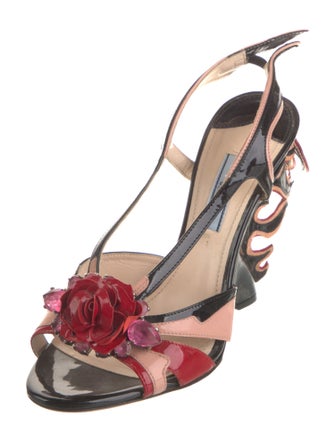 Prada Patent Leather Patterned Slingback Sandals
