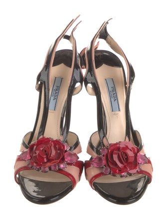 Prada Patent Leather Patterned Slingback Sandals