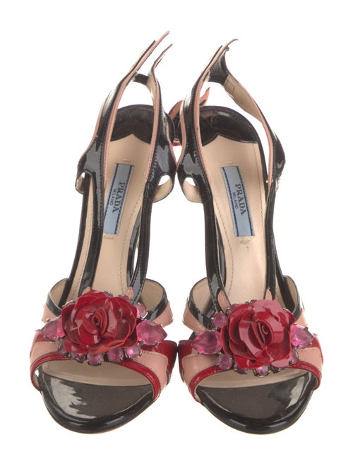 Prada Patent Leather Patterned Slingback Sandals