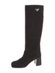 Prada Enameled Metal Triangle Suede Boots