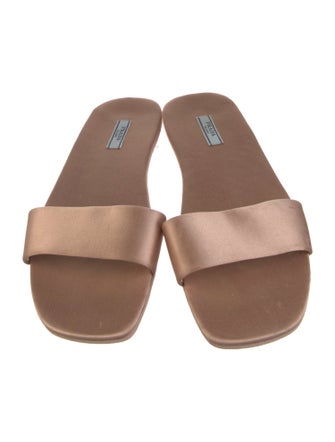 Prada Enameled Metal Triangle Satin Slides
